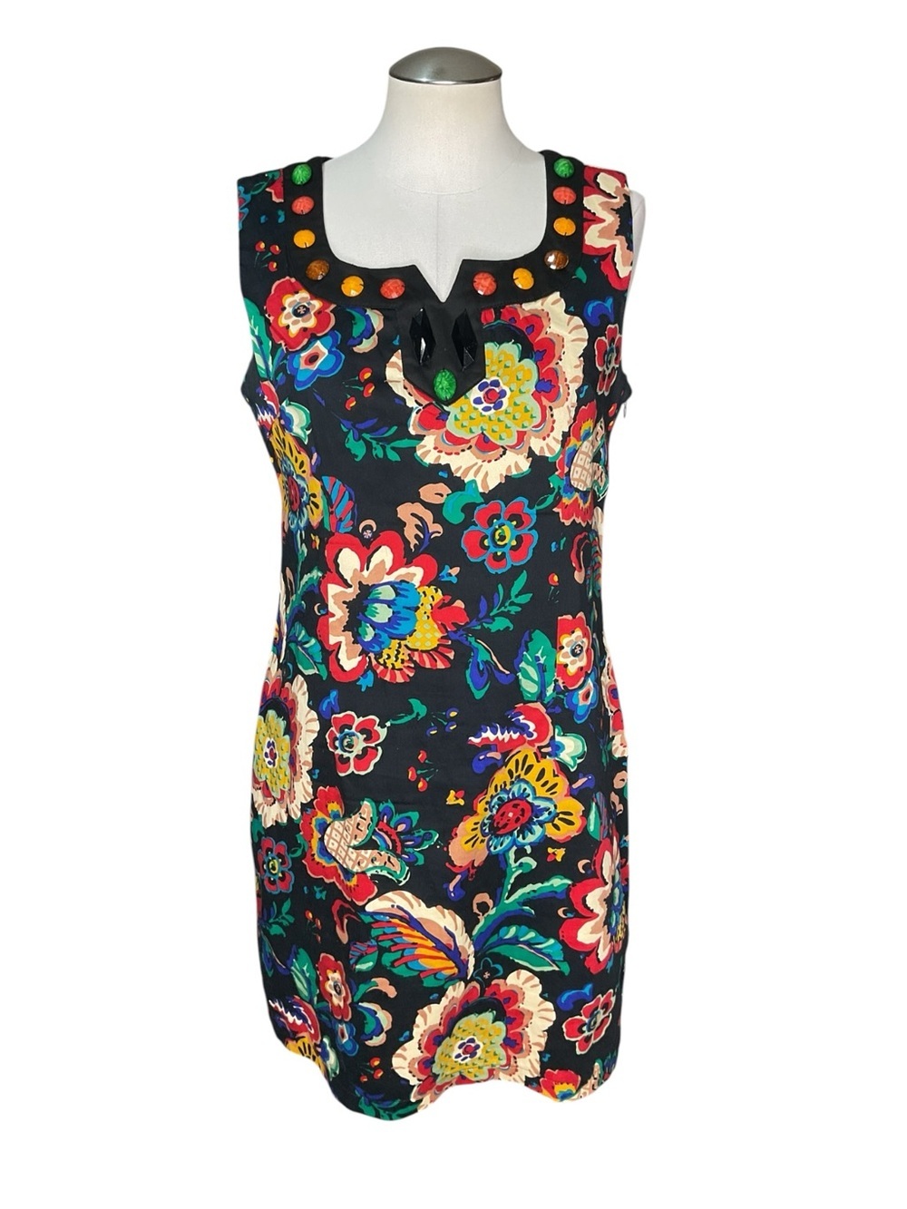 Free Girl Colorful Floral Sheath Dress Studded Neckline Sleeveless